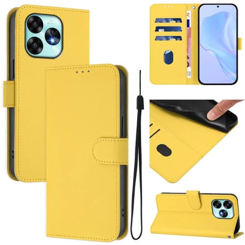 Funda de Piel Sintética con Cordón para Teléfono Umidigi A15 A15C A15T (Amarillo Limón)