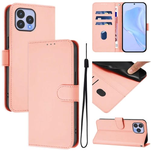 Funda piel sintética con cordón para teléfono Wiko T60 Cubot P80 (Rosa)
