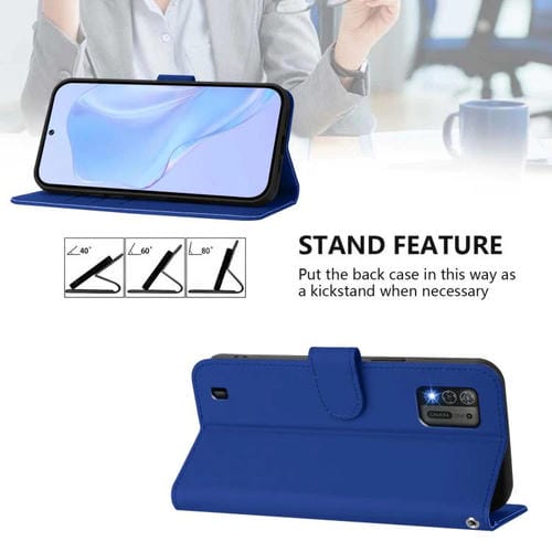 Funda de cuero con textura de piel y cordón para ZTE Blade A52 Lite (azul oscuro)