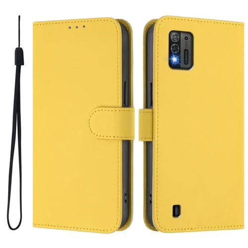 Funda de cuero con textura de piel y cordón para ZTE Blade A52 Lite (amarillo limón)