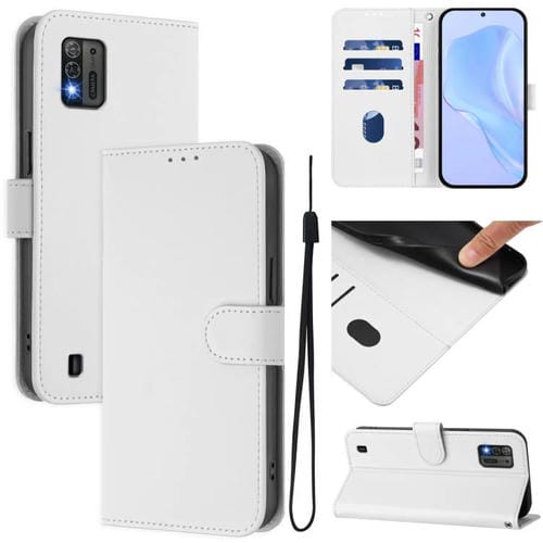 Funda de piel sintética con cordón para ZTE Blade A52 Lite (color blanco)