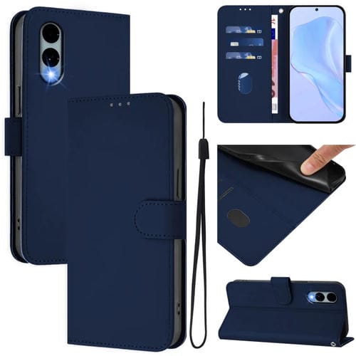 Funda de Piel Sintética con Cordón para Teléfono Fujitsu Arrows We2/F-52E (Azul Marino)