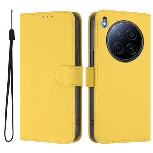 Funda de piel con cordón para Tecno Camon 40 Premier Skin Feel (amarillo limón)