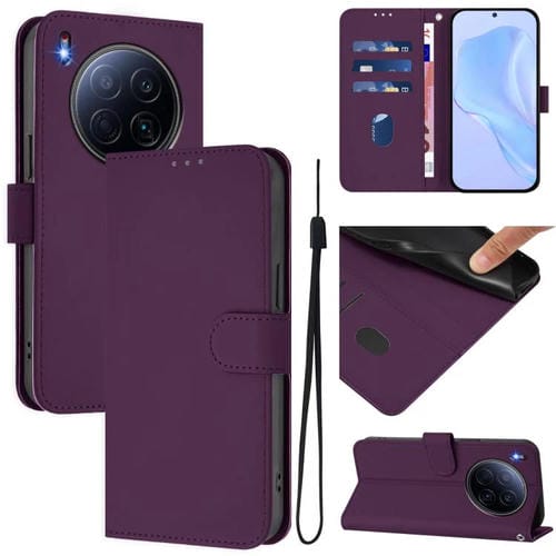 Funda de piel con cordón para Tecno Camon 40 Premier Skin Feel, color liso (violeta)