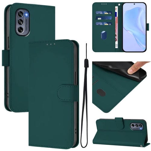 Funda de Cuero con Cordón para Motorola Moto G62 5G con Tacto de Piel (Verde Oscuro)