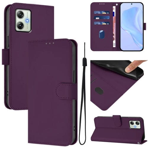 Funda de Piel Sintética con Cordón para Motorola Moto G64 con Tacto de Piel (Violeta)