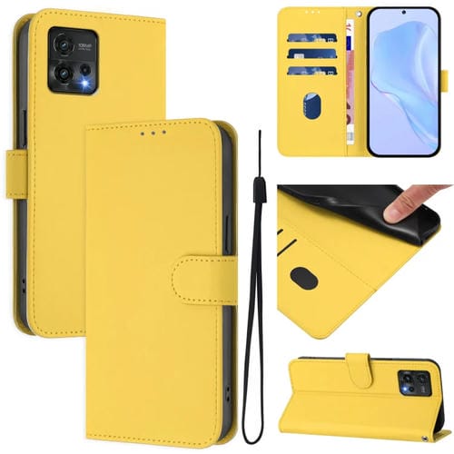 Funda de Piel Sintética con Cordón para Motorola Moto G72 (Amarillo Limón)