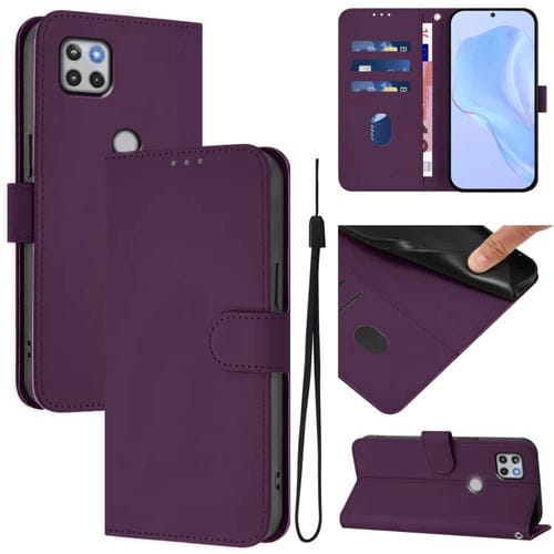 Funda de Piel Sintética con Cordón para Motorola One 5G Ace (Violeta)