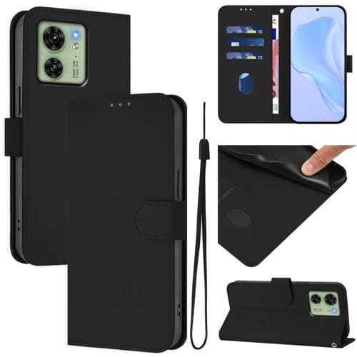 Funda de Cuero con Cordón para Motorola Edge 40 5G con Tacto de Piel (Negro)
