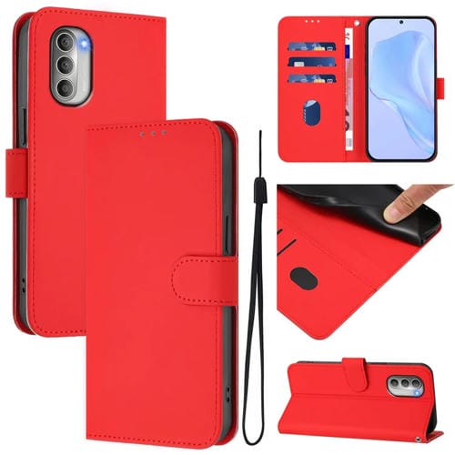 Funda de Piel Sintética con Cordón para Motorola Moto G51 5G (Rojo)