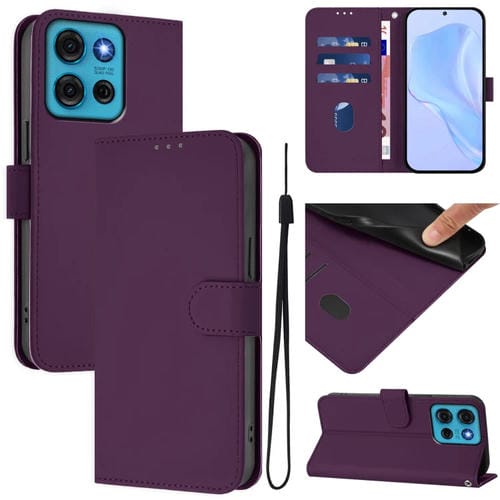 Funda de Piel Sintética con Cordón para Motorola Moto G75 5G (Violeta)