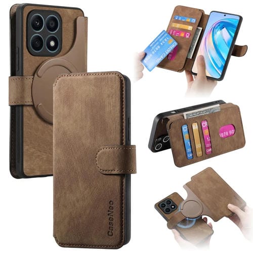 Funda de Cuero Caseneo Magsafe Rfid Antirrobo para For Honor X8A (Marrón)