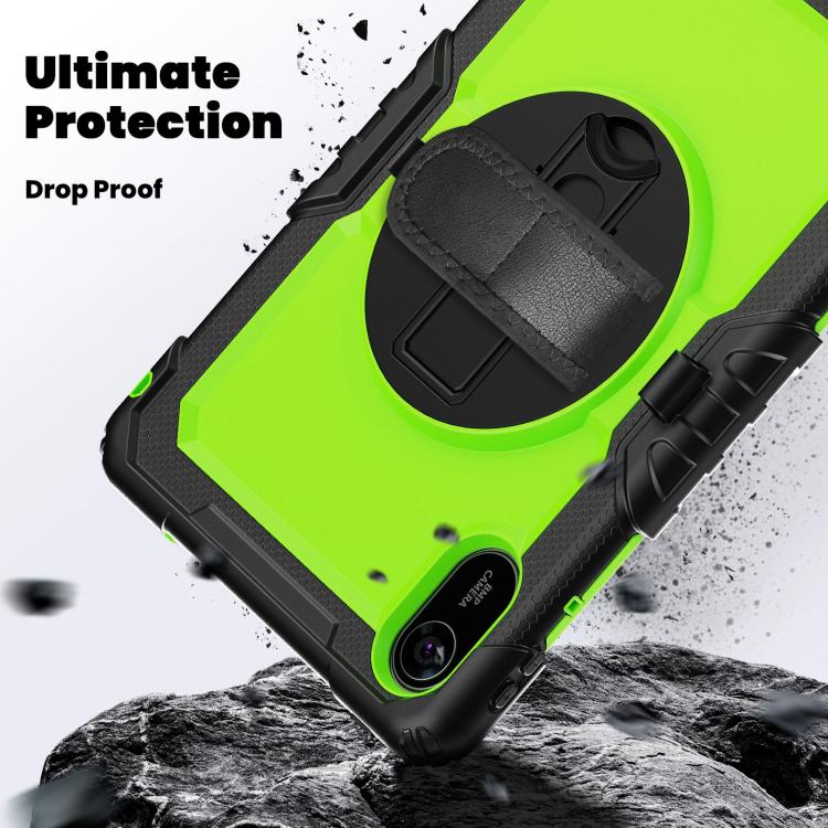 Funda híbrida de silicona para tableta Xiaomi Redmi Pad 2 con soporte giratorio y correa para el hombro (negro y amarillo/verde)