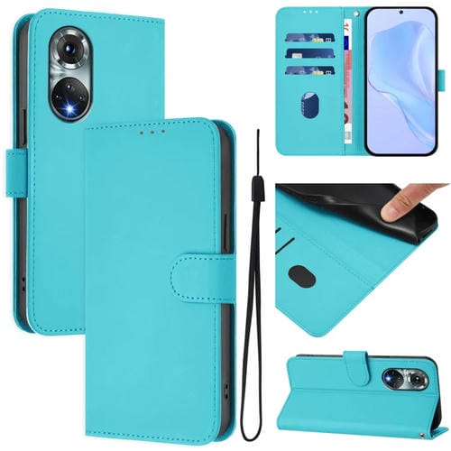 Funda de Piel con Cordón para Huawei Nova 9 Skin Feel (Azul Lago)