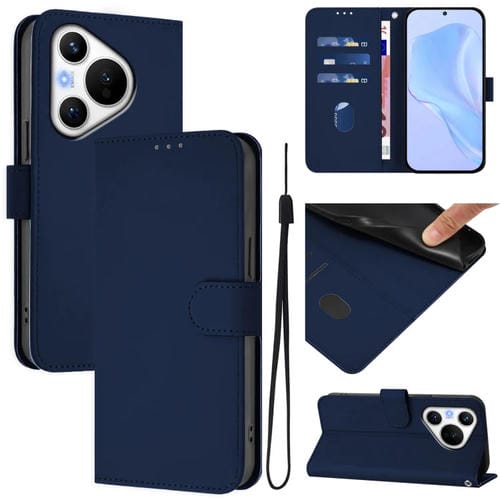 Funda de Piel con Cordón para Teléfono Huawei Pura 70 Skin Feel (Azul Marino)