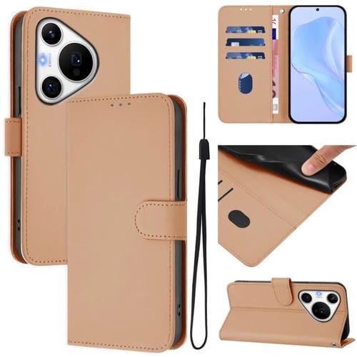 Funda de Cuero con Cordón para Huawei Pura 70 Pro y 70 Pro+ con Textura de Piel (Desnudo)