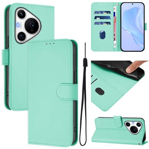 Funda de Piel Sintética con Cordón para Huawei Pura 70 Pro y 70 Pro+ (Verde Menta)