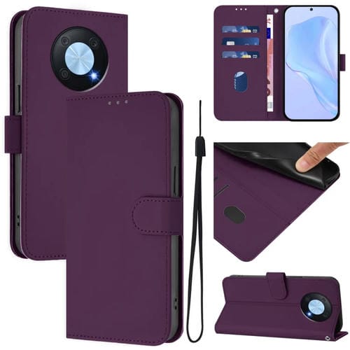 Funda de Piel Sintética con Cordón para Huawei Enjoy 50 Pro 4G y Nova Y90 (Violeta)