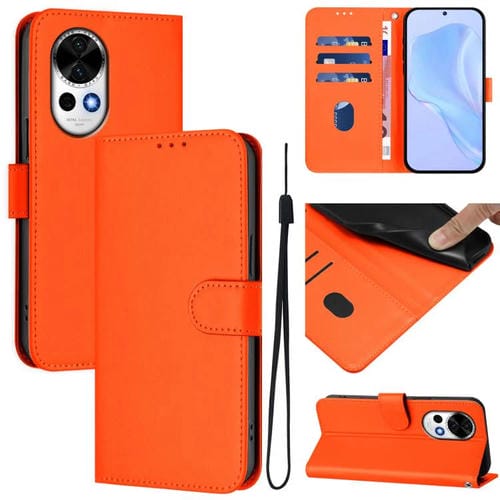 Funda de Cuero con Cordón para Huawei Nova 13 y Nova 12 con Tacto de Piel (Naranja)