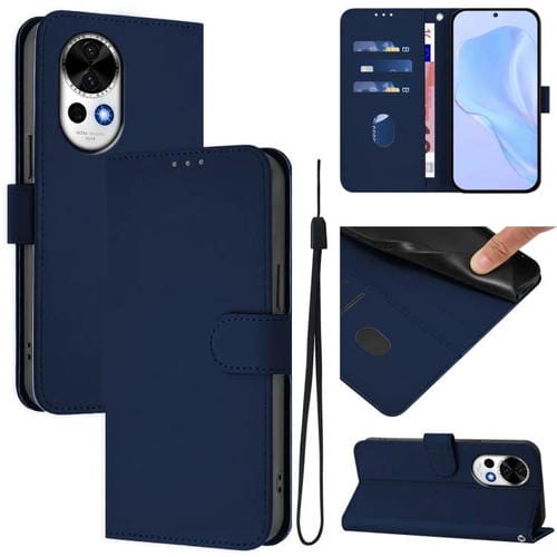 Funda de Piel con Cordón para Huawei Nova 13/Nova 12 con Tacto de Piel (Azul Marino)