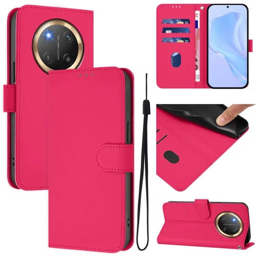 Funda de Cuero con Textura de Piel y Cordón para Honor X9C 5G (Rosa y Rojo)