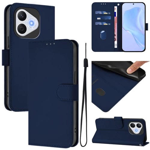 Funda de Cuero con Textura de Piel y Cordón para Honor 400 Lite (Azul Marino)