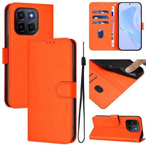 Funda de cuero con textura de piel y cordón para Honor X6C 4G (naranja)