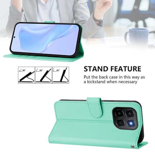 Funda de cuero con textura de piel y cordón para Honor X6C 4G (verde menta)