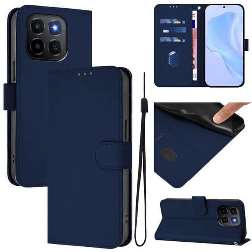 Funda de cuero con textura de piel y cordón para Honor X6C 4G (azul marino)