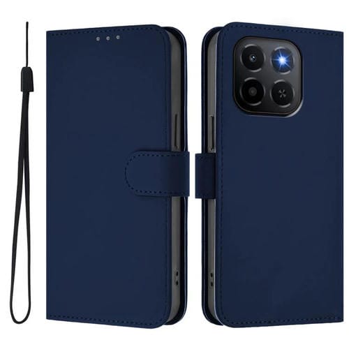 Funda de cuero con textura de piel y cordón para Honor X6C 4G (azul marino)