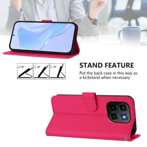 Funda de cuero con textura de piel y cordón para Honor X6C 4G (rosa y rojo)