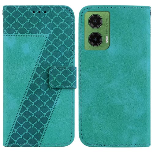 Funda de Cuero con Relieve en Forma de Siete para Motorola Moto G35 (Verde)