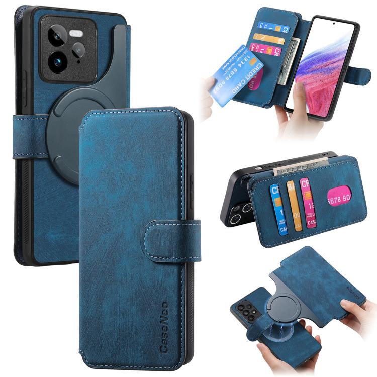 Funda Neo Magsafe Rfid Antirrobo de Cuero Retro para Realme Gt7 Pro (Azul)