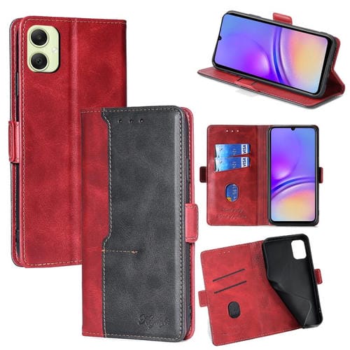 Funda de cuero con hebilla lateral en color de contraste para Samsung Galaxy A05 4G (rojo y negro)