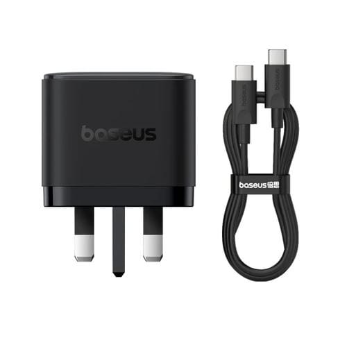 Cargador Rápido Baseus PD65W Usb y 2 Usb-C con Cable Tipo C 1 m (Negro) Enchufe Británico