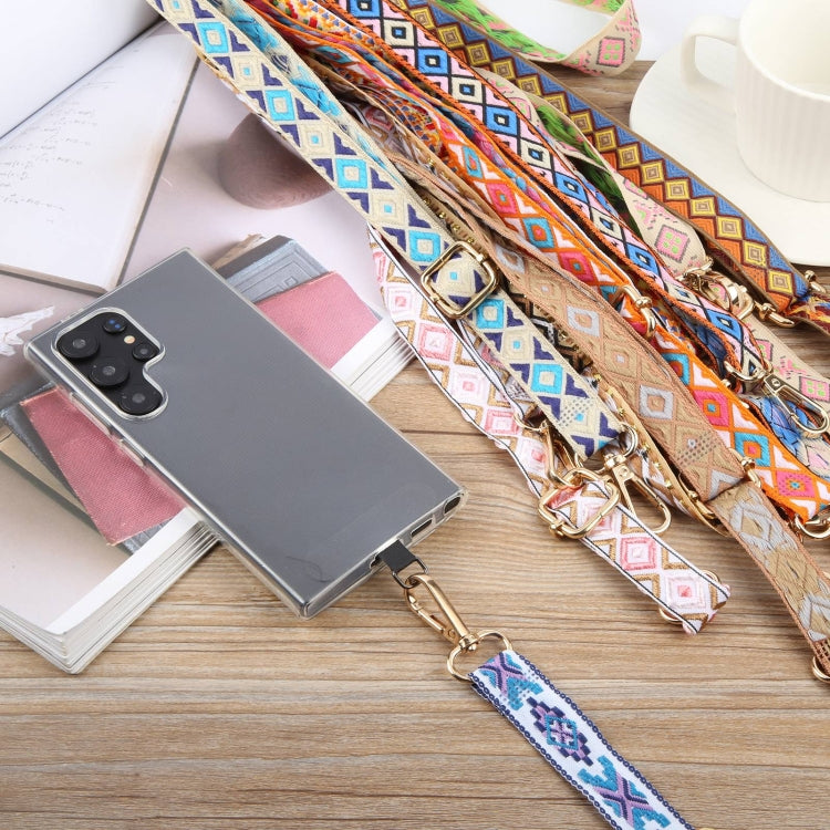Cordón cruzado para teléfono móvil estilo étnico retro antipérdida para cuello (Rosa)
