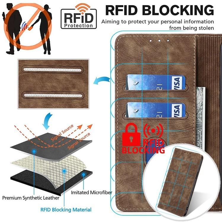 Funda de cuero magnética con cepillo y antirrobo RFID para Samsung Galaxy Xcover 7 Pro 5G (marrón)