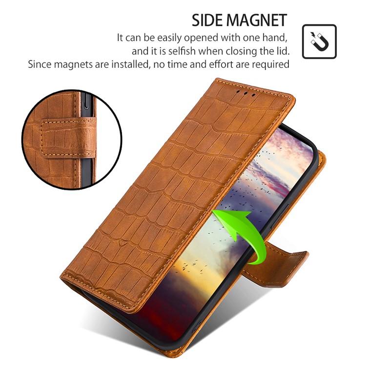 Funda de piel con cierre magnético y diseño de cocodrilo para Samsung Galaxy F06 5G (marrón)