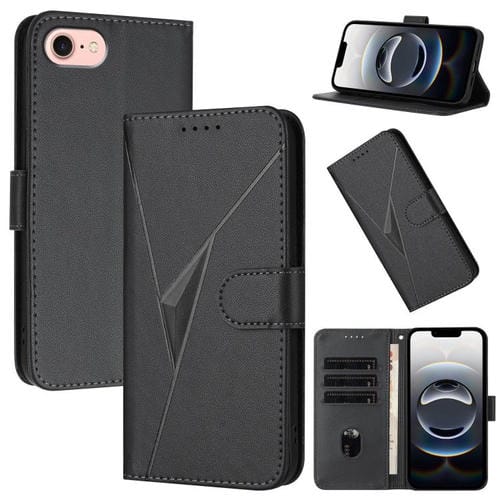 Funda de Cuero para iPhone 16E con Cierre de Hebilla y Diseño Triangular (Negro)