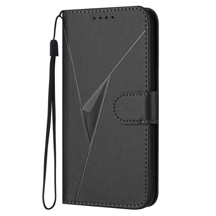 Funda de Cuero para iPhone 16E con Cierre de Hebilla y Diseño Triangular (Negro)