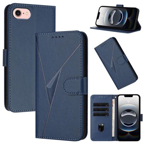 Funda Cuero iPhone 16E Cierre Hebilla Diseño Triángulos (Azul Real)