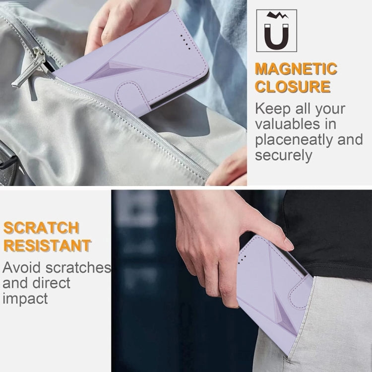 Funda de Cuero con Hebilla y Diseño de Triángulos para iPhone 16E (Morado Claro)