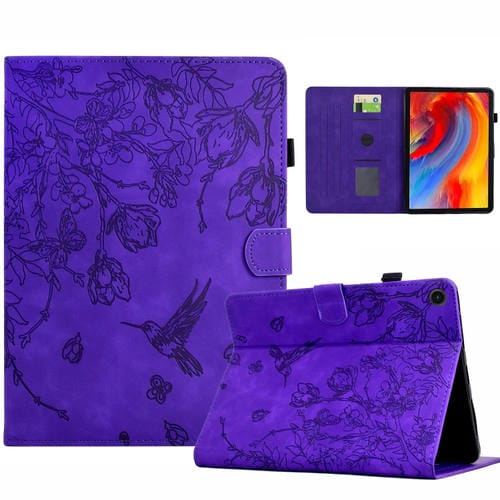 Funda inteligente de cuero Samsung Galaxy Tab A8 2022 Sm-X200 con estampado de flores y pájaros (Morado)