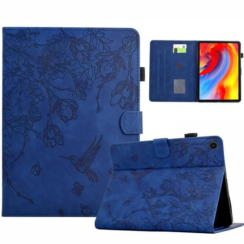 Funda para Tablet Samsung Galaxy Tab A8 2022 Sm-X200 Cuero Inteligente Estampado Flores y Pájaros (Azul Oscuro)