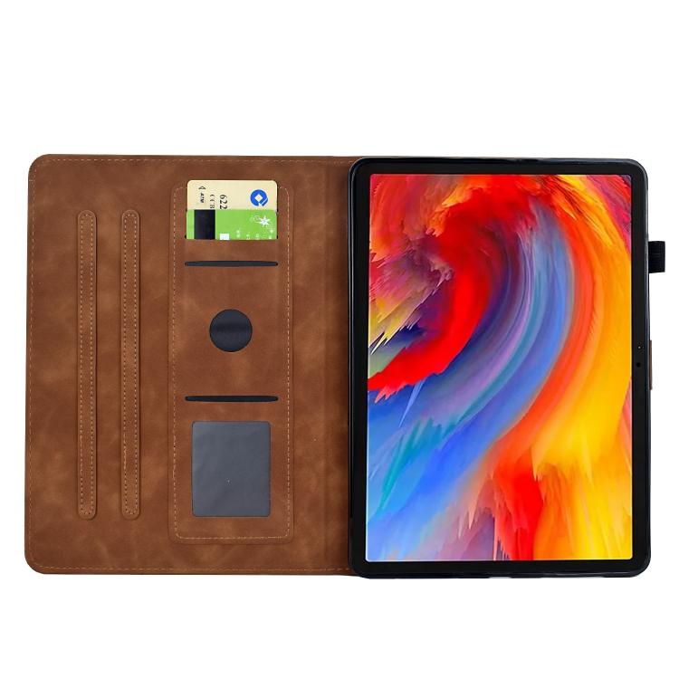 Funda de cuero inteligente con estampado de flores y pájaros para Samsung Galaxy Tab S10 FE+ (marrón)