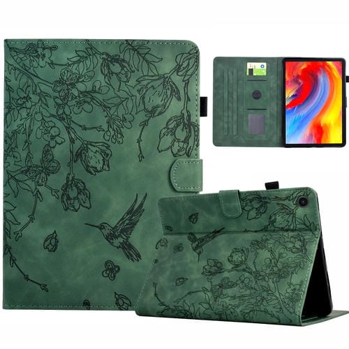 Funda para Tablet Samsung Galaxy Tab A9 Piel Estampado Flores y Pájaros (Verde)