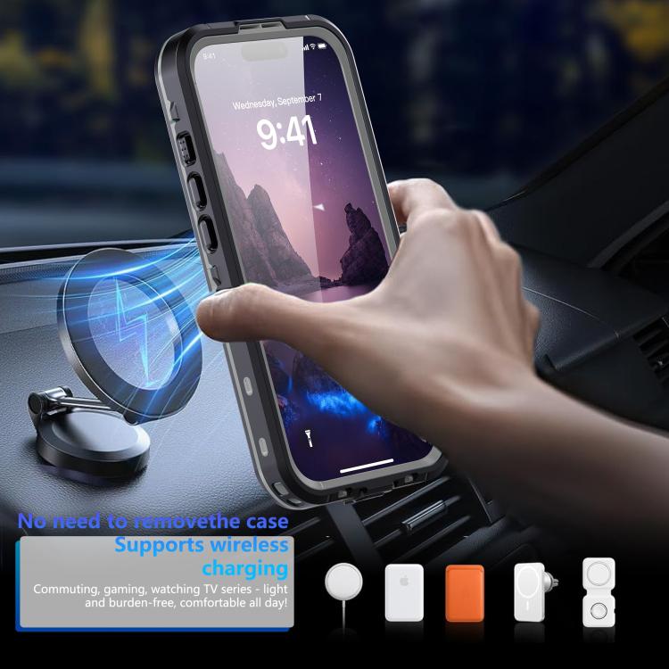 Funda RedPepper Transparent Dot IP68 para iPhone 17, resistente al agua y con triple protección MagSafe (negro y gris oscuro)