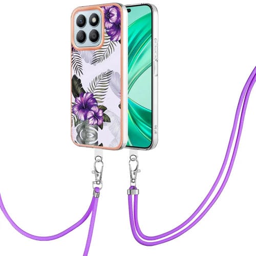 Funda TPU a Prueba de Golpes con Patrón Galvanoplastia Imd para Honor X8B con Cordón (Flor Morada)