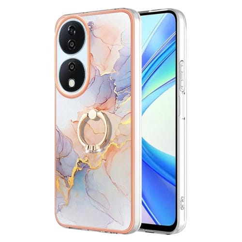 Funda TPU con Soporte y Patrón Galvanoplastia para Honor X7B 4G/5G (Mármol Blanco)