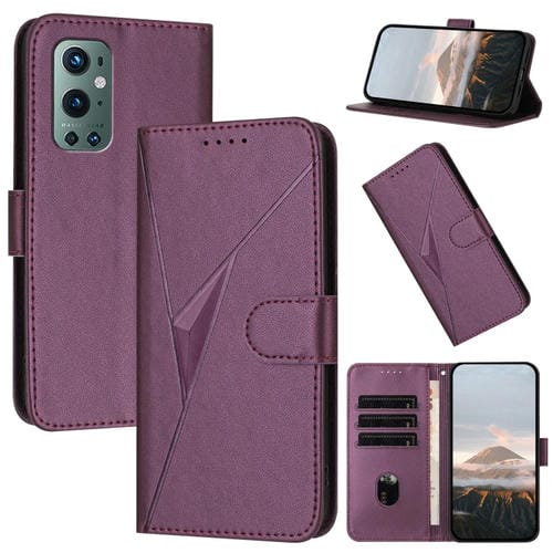 Funda de Cuero para OnePlus 9 Pro con Cierre de Hebilla y Diseño Triangular (Morado Oscuro)